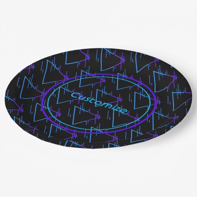 Retro Neon Geometric Pattern 2  Paper Plates (Angled)