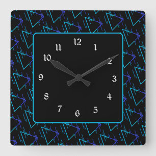 Retro Neon Geometric Pattern 3 Square Wall Clock