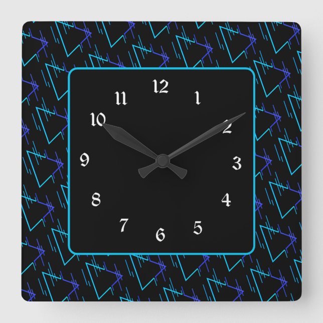 Retro Neon Geometric Pattern 3 Square Wall Clock (Front)