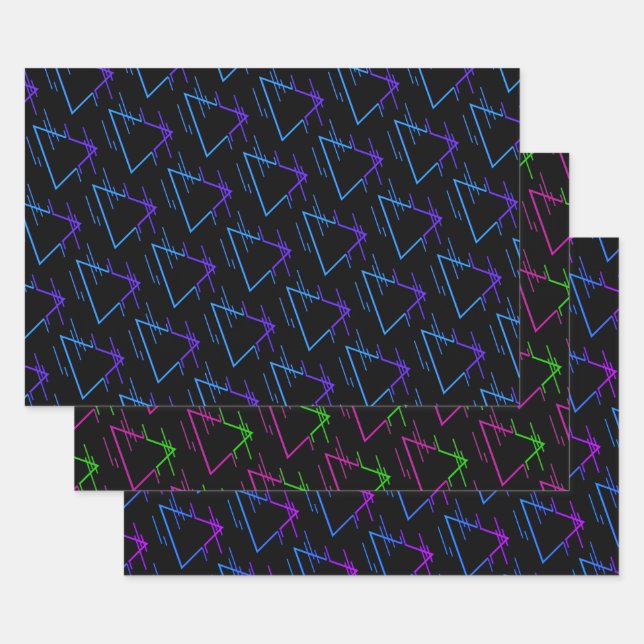 Retro Neon Geometric Pattern Collection Wrapping Paper Sheets (Set)