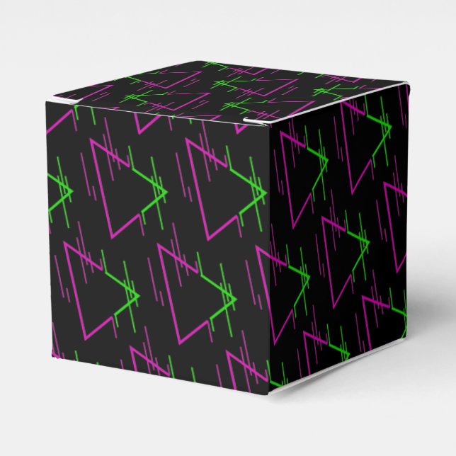 Retro Neon Geometric Pattern Cube Favor Boxes (Front Side)