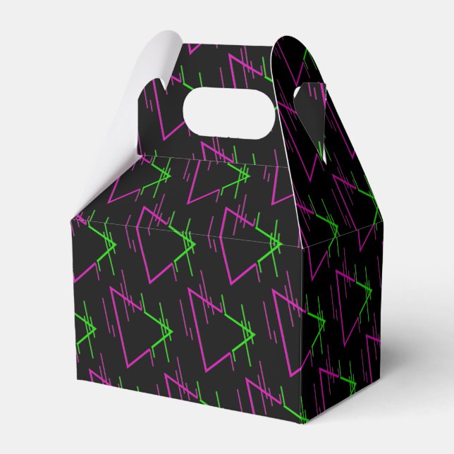 Retro Neon Geometric Pattern Gable Favor Boxes (Front Side)
