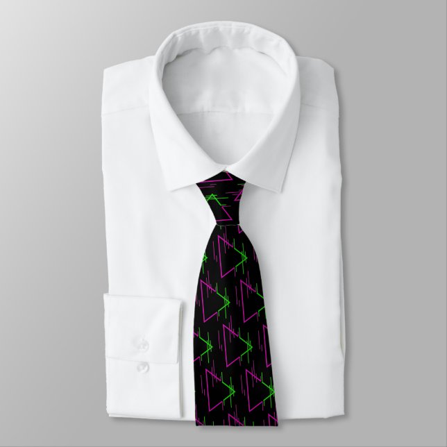 Retro Neon Geometric Pattern Neck Tie (Tied)