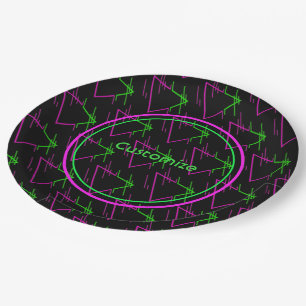 Retro Neon Geometric Pattern Paper Plates