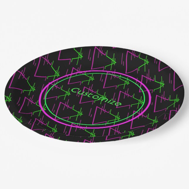 Retro Neon Geometric Pattern Paper Plates (Angled)