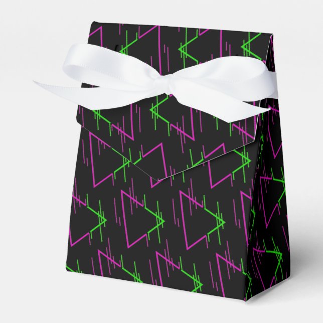 Retro Neon Geometric Pattern Tent Favor Boxes (Front Side)