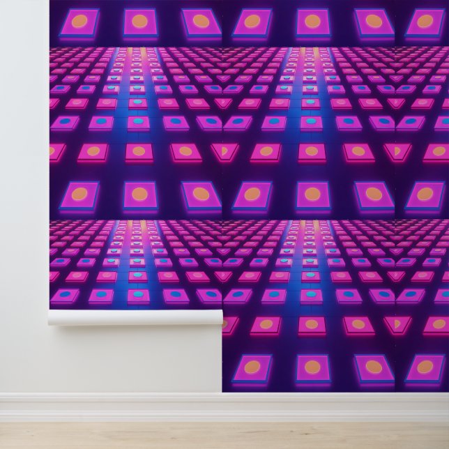 Retro Neon Glow Disco Dance Floor | Peel and Stick Wallpaper (Application)