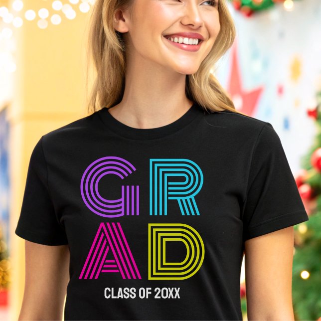 Retro Neon Grad Graduation Party Tri-Blend Shirt (Creator Uploaded)