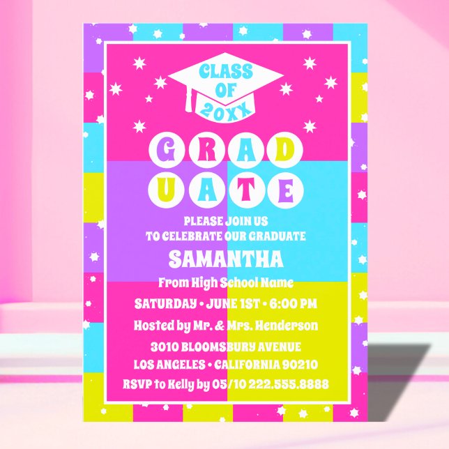 Retro Neon Graduation Party Invitation (Creator Uploaded)