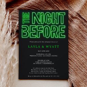 Retro neon green night before rehearsal dinner invitation