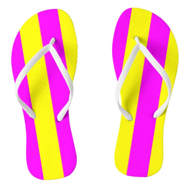 Retro Neon Hot Pink and Yellow Flip Flops (Footbed)