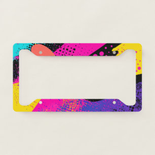 Retro Neon Hot Pink Cyan Abstract Pop Art License Plate Frame