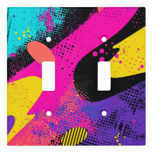 Retro Neon Hot Pink Cyan Abstract Pop Art Light Switch Cover