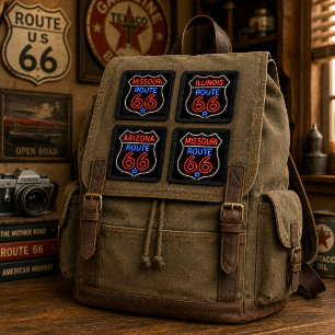 Retro Neon Illinois Route 66 Iron On Patch State