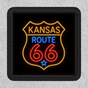 Retro Neon Kansas Route 66 Iron On Patch State