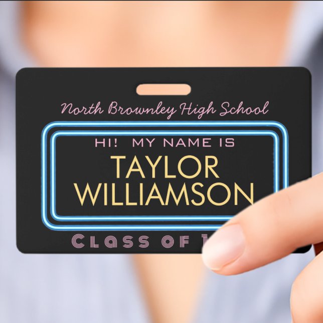 Retro neon light class reunion name  badge (Retro neon frame class reunion name badge
)