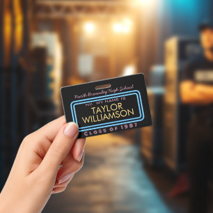 Retro neon light class reunion name  badge