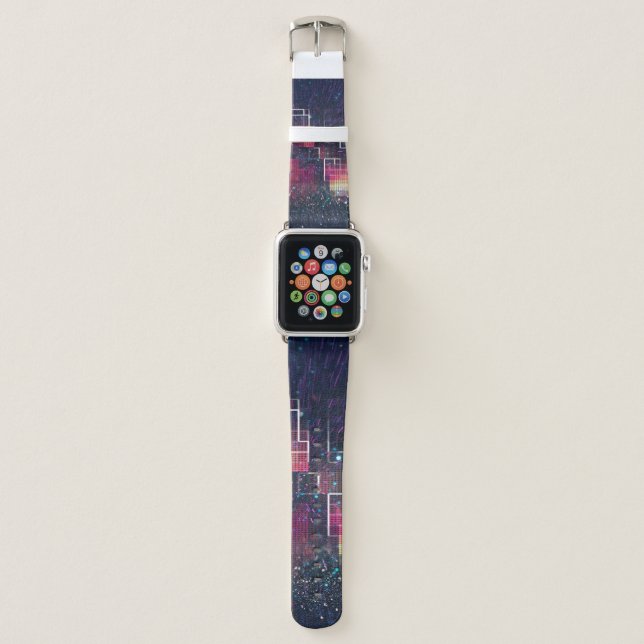Retro neon lights and geometric seamless pattern apple watch band (Front)
