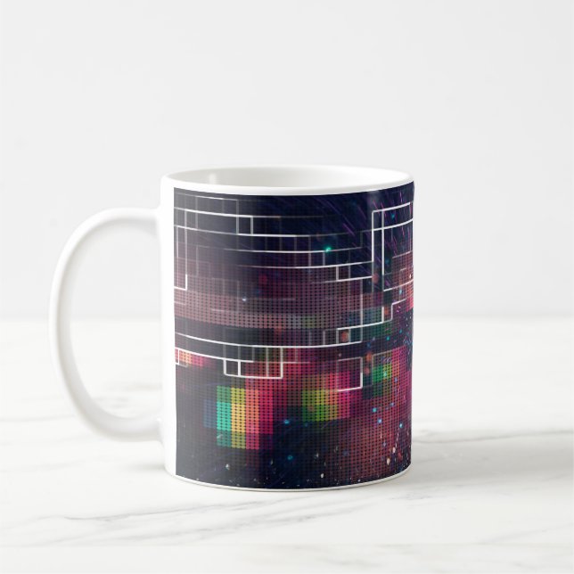 Retro neon lights and geometric seamless pattern coffee mug (Left)