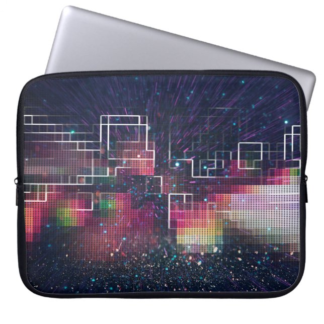 Retro neon lights and geometric seamless pattern laptop sleeve (Front)