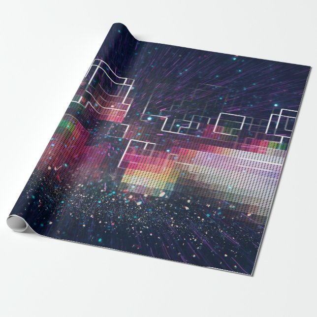 Retro neon lights and geometric seamless pattern wrapping paper (Unrolled)