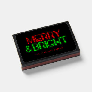 Retro neon lights Merry & Bright holiday Matchboxes