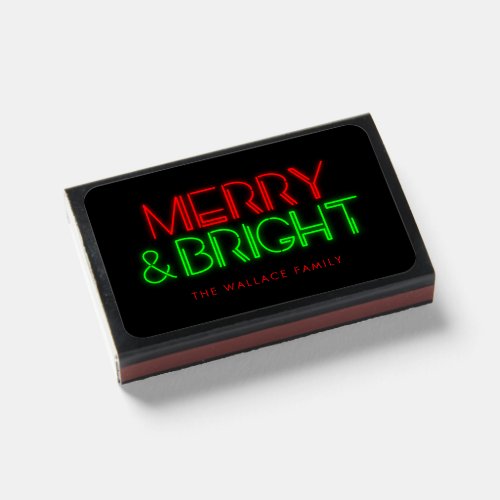 Retro neon lights Merry  Bright holiday Matchboxes