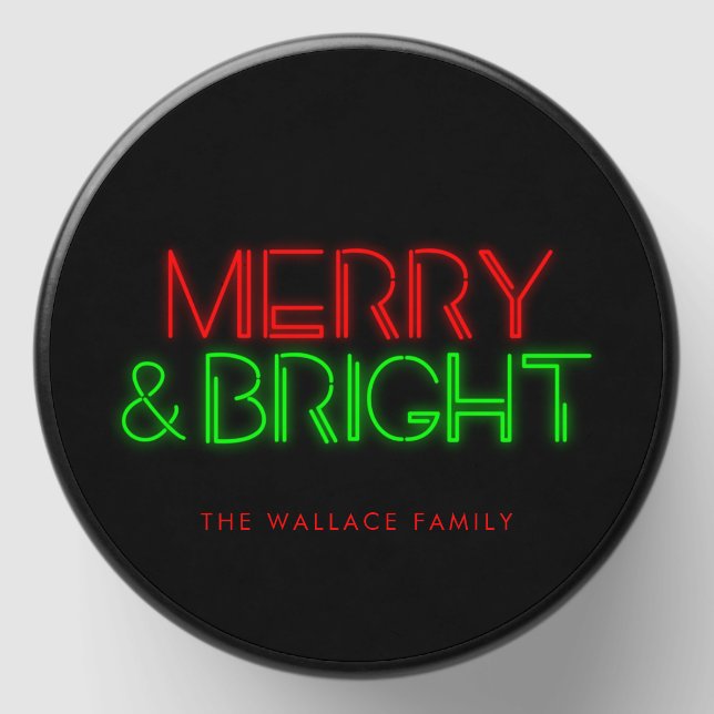 Retro Neon Lights Merry & Bright Holiday Mini Candle Favors (Front)