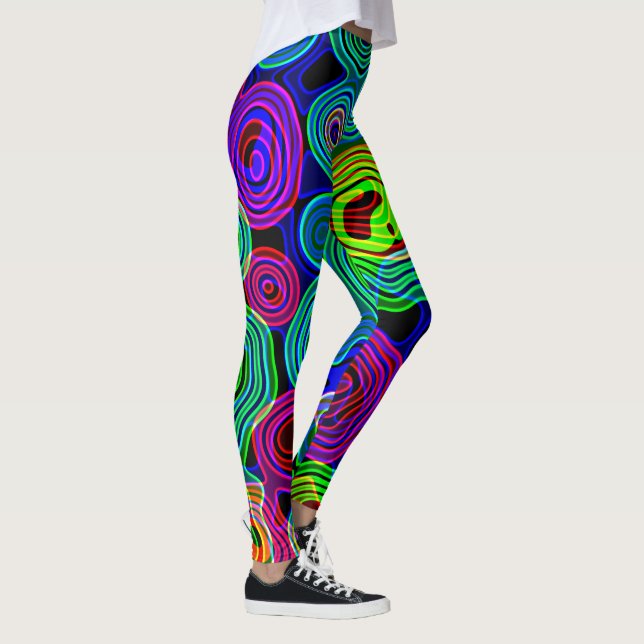 Retro Neon Liquid Dizzy Disco Lines  Leggings (Right)