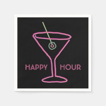 Retro Neon Martini Happy Hour Napkins by sfcount at Zazzle