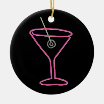 Retro Neon Martini Happy Hour Ornament by sfcount at Zazzle