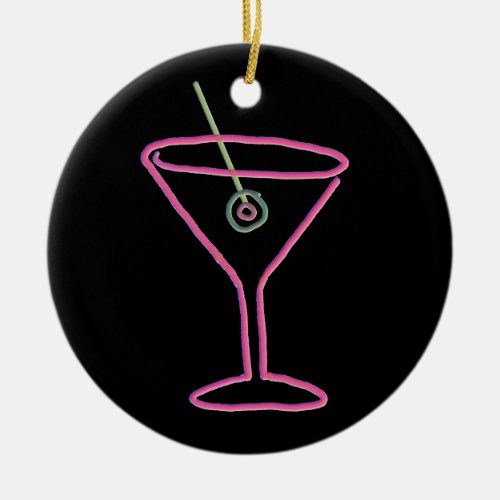 Retro Neon Martini Happy Hour Ornament