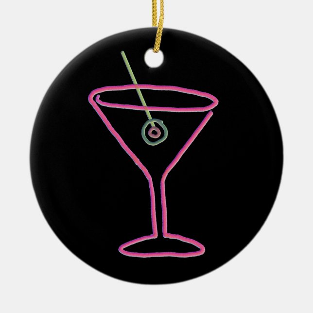 Retro Neon Martini Happy Hour Ornament (Front)