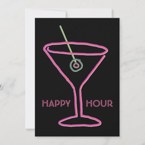 Retro Neon Martini Happy Hour Party Invitation