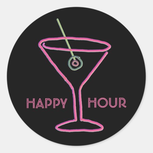Retro Neon Martini Happy Hour Stickers