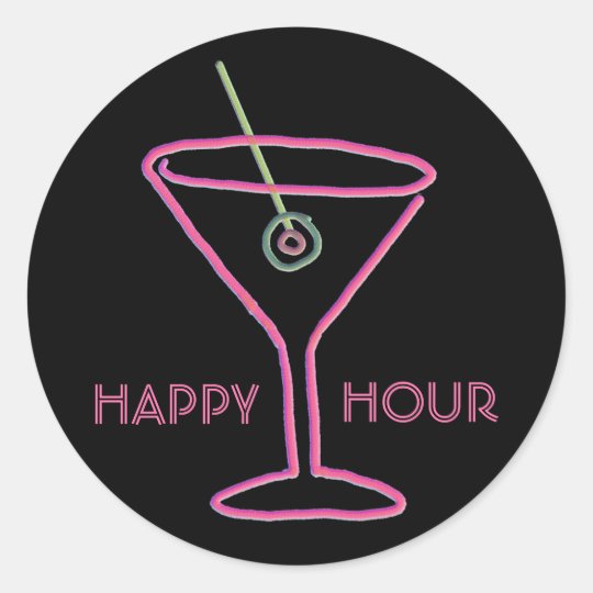 Retro Neon Martini Happy Hour Stickers