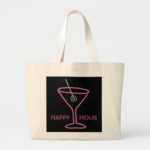 Retro Neon Martini Happy Hour Tote Bag
