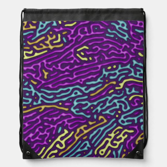 Retro Neon Maze Pattern – Arcade Aesthetic Drawstring Bag (Front)