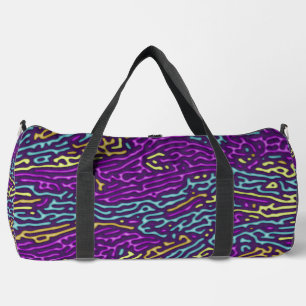 Retro Neon Maze Pattern – Arcade Aesthetic Duffle Bag