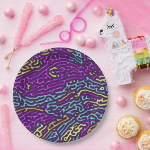 Retro Neon Maze Pattern – Arcade Aesthetic Paper Plates