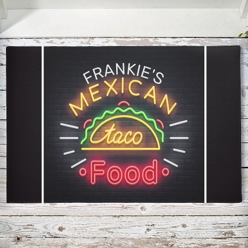 Retro Neon Mexican Food Taco Personalized Diner Doormat