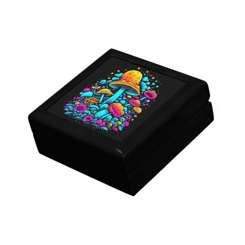 Retro Neon Mushrooms and Flowers Ai Art Gift Box