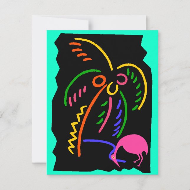 RETRO NEON PALM & FLAMINGO TIKI PARTY INVITATIONS (Front)