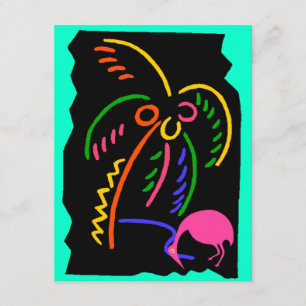 RETRO NEON PALM & FLAMINGO TIKI PARTY INVITATIONS