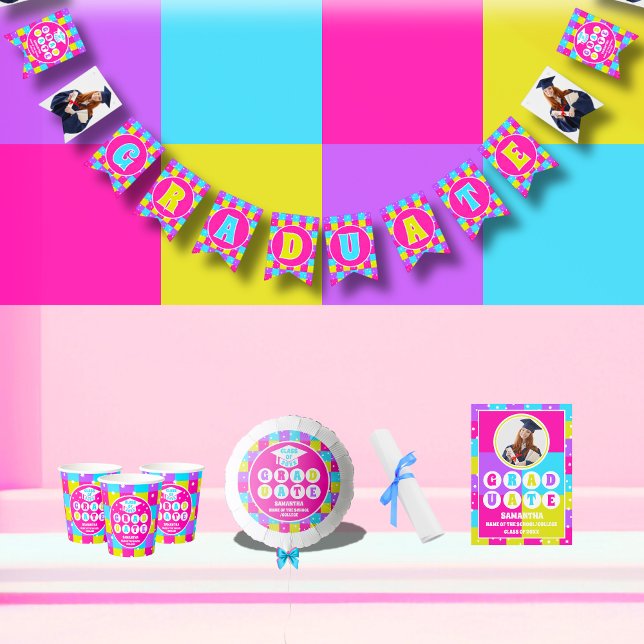 Retro Neon Photo Graduation Party Bunting Flags (Creator Uploaded)