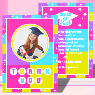 Retro Neon Photo Graduation  Thank You Card