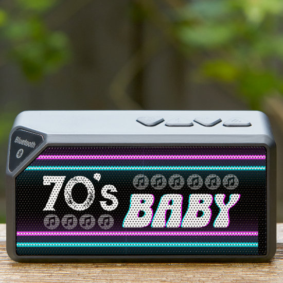 Retro Neon Pink & Blue 70s Baby Music Note Bluetoo Bluetooth Speaker