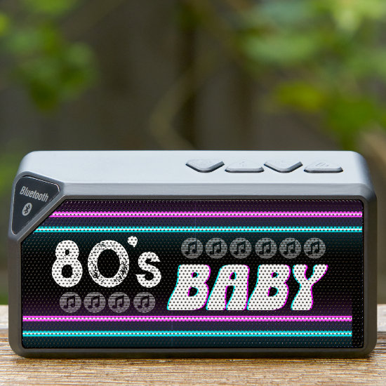 Retro Neon Pink & Blue 80s Baby Music Note Bluetooth Speaker