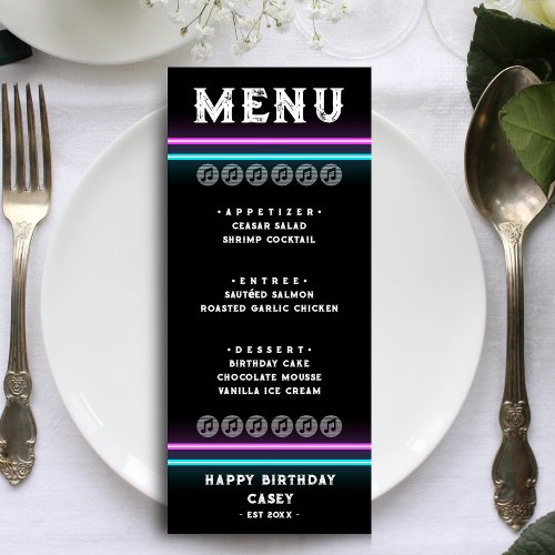 Retro Neon Pink  Blue Striped Birthday Dinner Menu