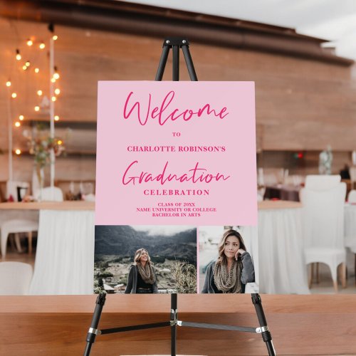 Retro neon pink photo script welcome graduation foam board